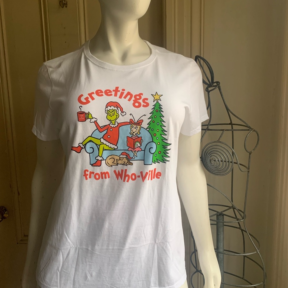 NWOT Life Is Good White Tee with Whoville Greetings Design